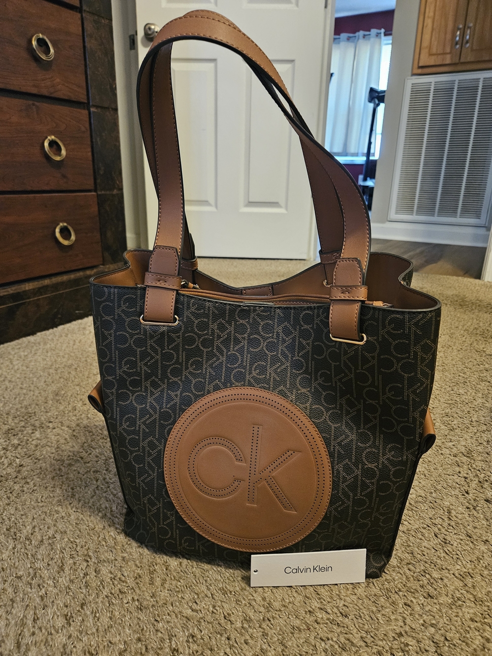 Calvin Klein Tan And Brown CK Signature Shoulder Bag